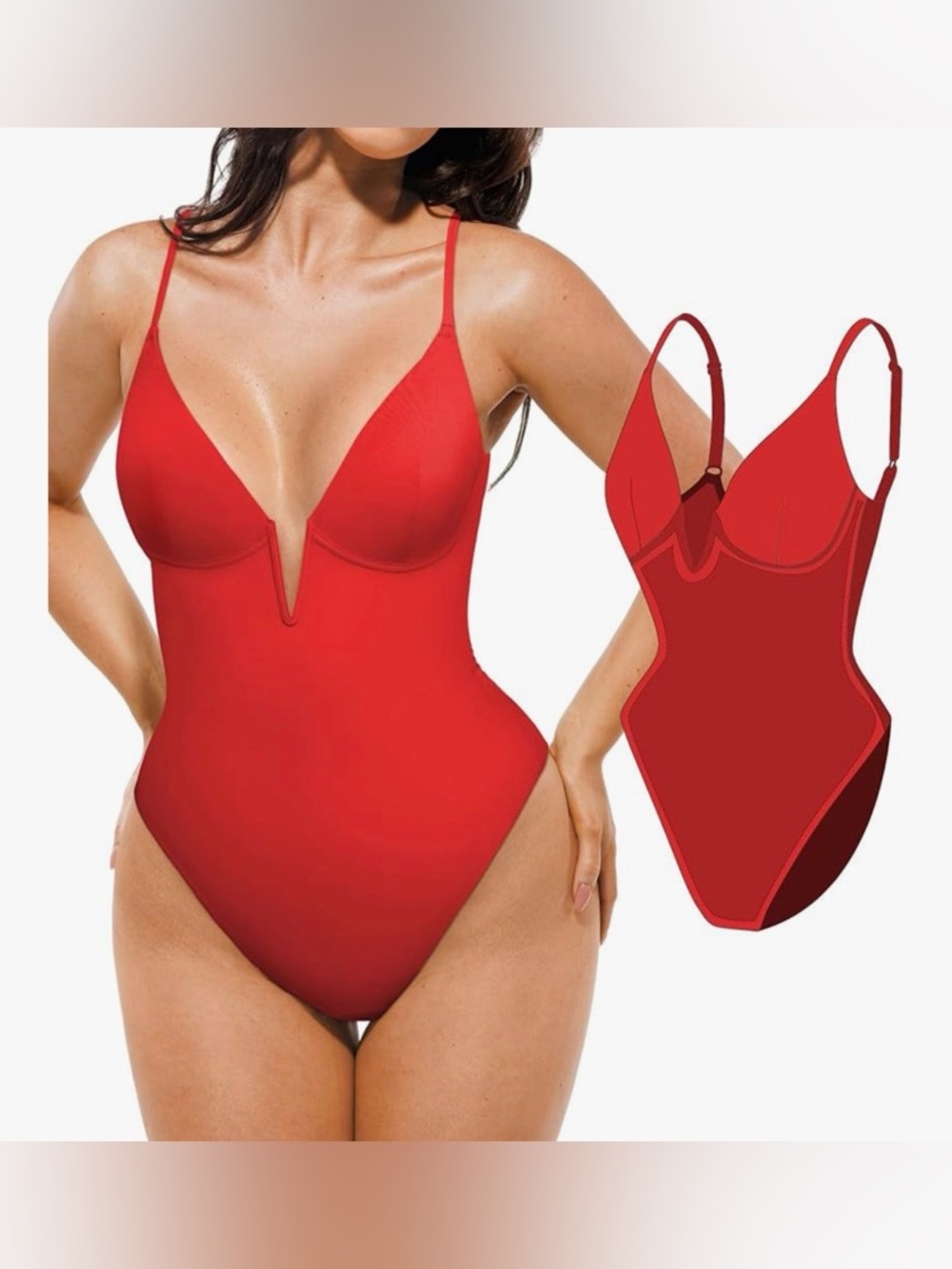 Popilush Red V-Plunge One-Piece Swimsuit Women Swim shapewear NW/tags size Large